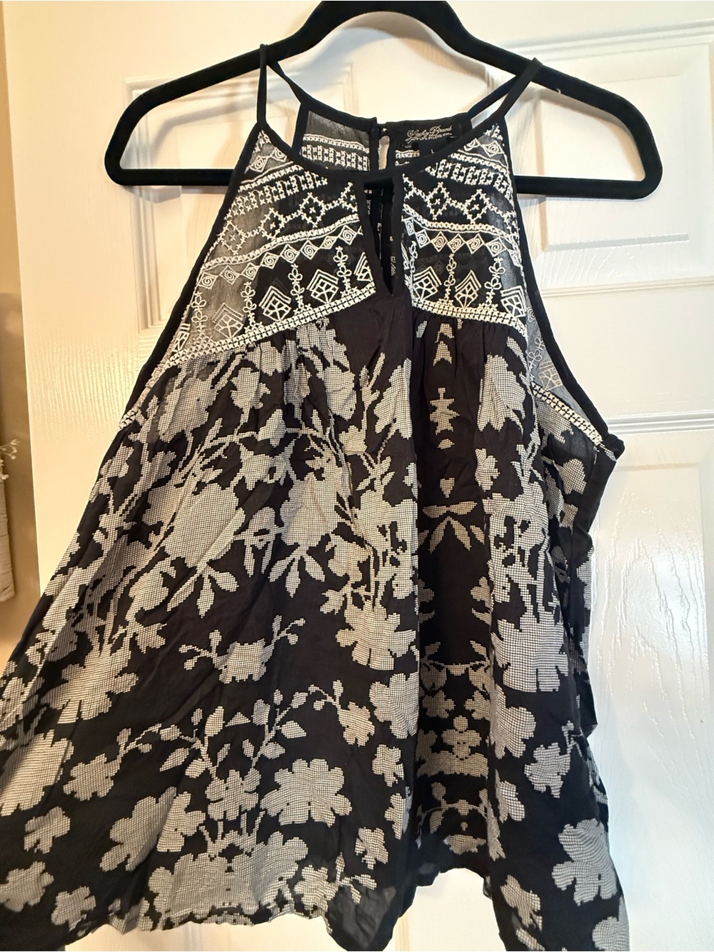 Lucky Brand Black and White Embroidered Halter Tank